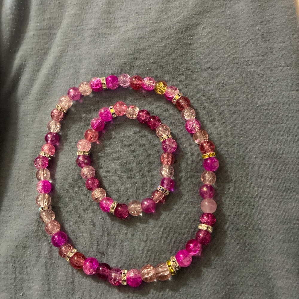 Elegant Pink Beaded Necklace & Bracelet Set